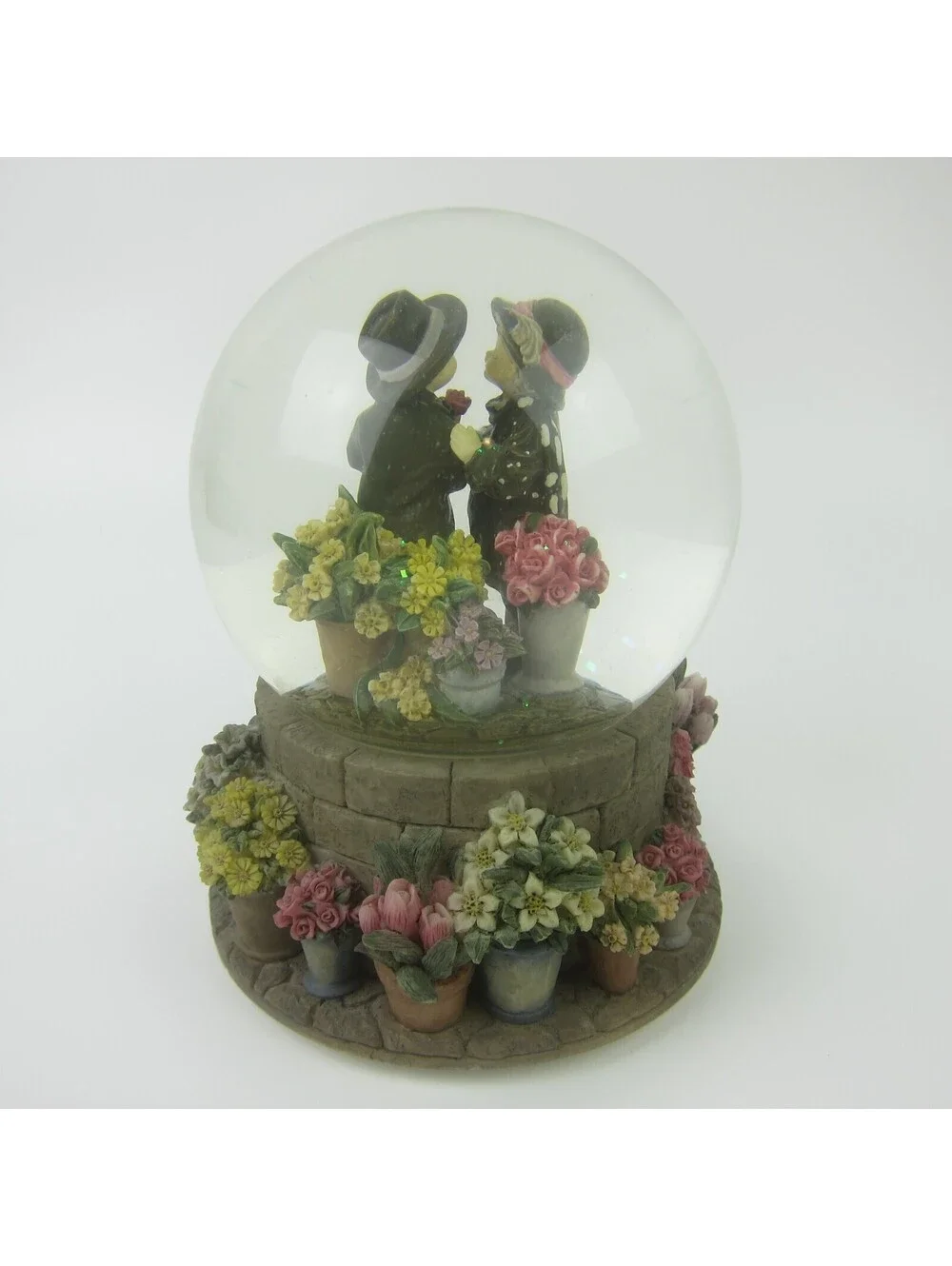 Vintage Musical Snow Globe Puppy Love Boy & Girl 5.5